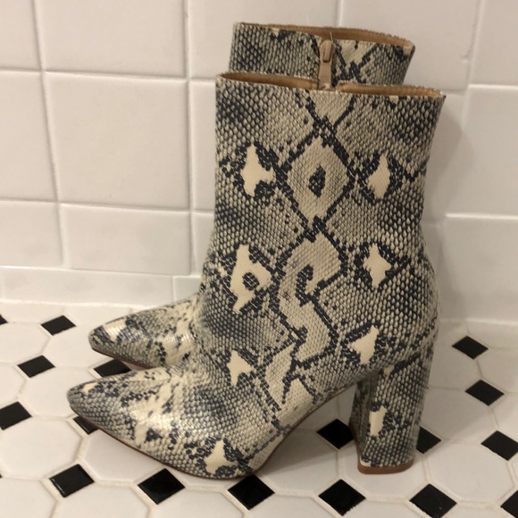 beige faux snake ankle boot